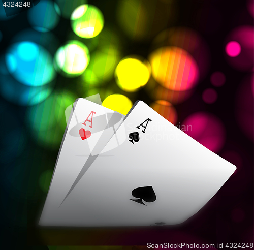 Image of A combination of playing cards for casino. Two aces on bokeh background