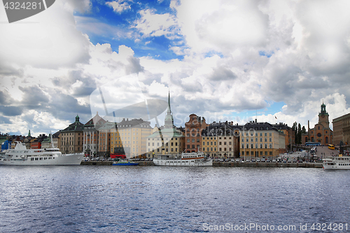 Image of View of Gamla Stan from bridge Skeppsholmsbron in Stockholm, Swe