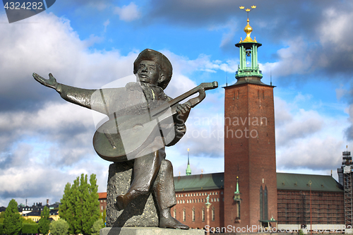 Image of Evert Taube monument on Gamla and City Hall Stan in Stockholm, S