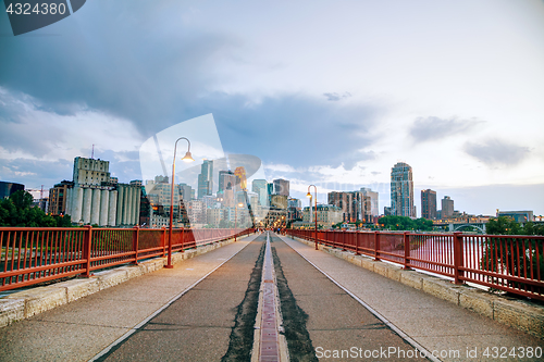 Image of Downtown Minneapolis as seen from the Stone arch bridge