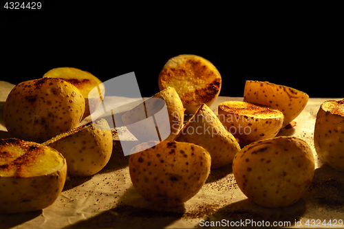 Image of Potatoes baked in the oven.