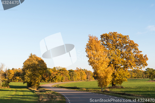 Image of Winding road in a rural landscape by fall season