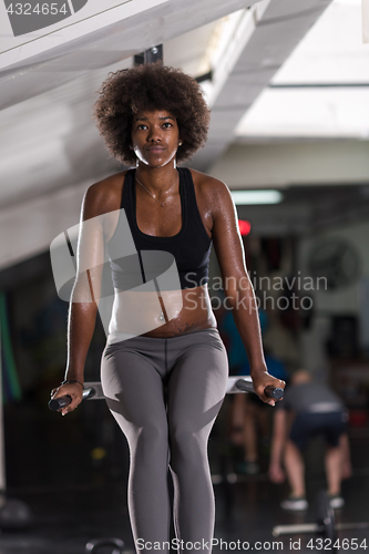 Image of black woman doing parallel bars Exercise