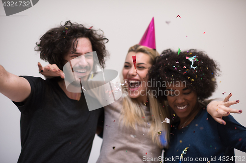 Image of confetti party multiethnic group of people