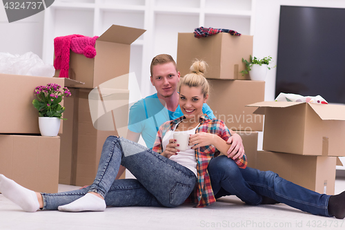 Image of young couple moving  in new house