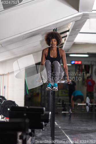 Image of black woman doing parallel bars Exercise