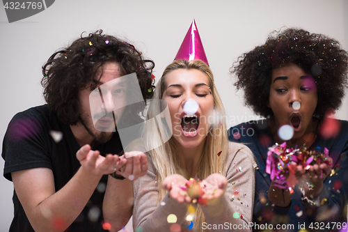 Image of confetti party multiethnic group of people