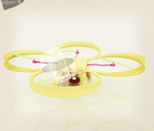 Image of Drone, quadrocopter, with photo camera. 3d render. Vintage style