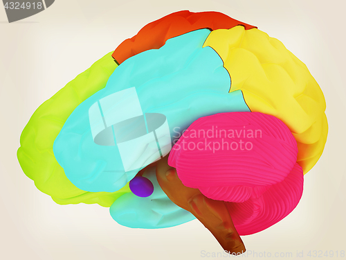 Image of creative concept with 3d rendered colourful brain. Vintage style