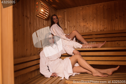 Image of a group of young women in a sauna