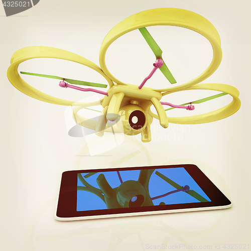 Image of Drone with tablet pc. Vintage style.