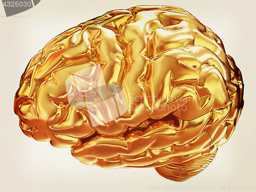 Image of Gold brain. 3d render. Vintage style.