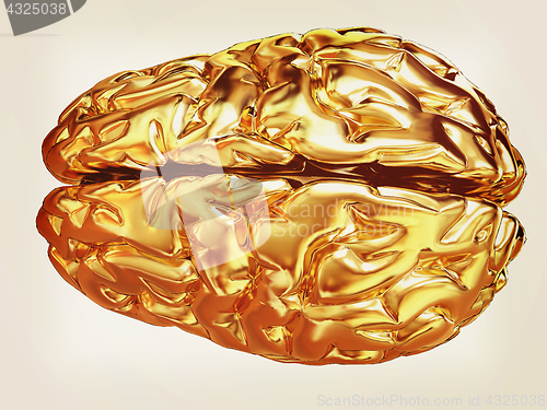 Image of Gold brain. 3d render. Vintage style.