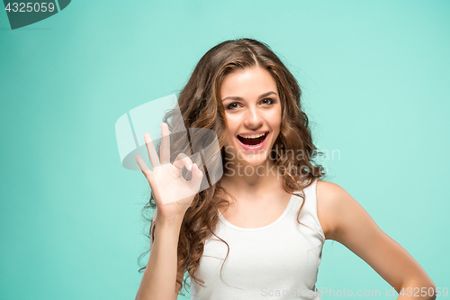 Image of The young woman\'s portrait with happy emotions