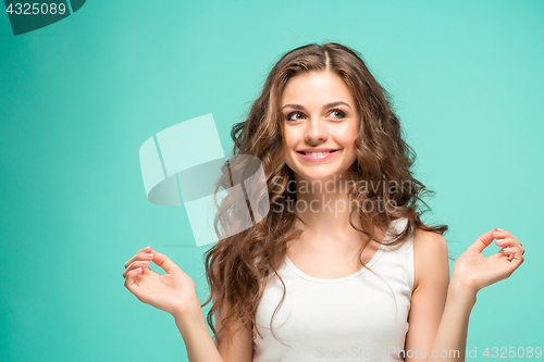 Image of The young woman\'s portrait with happy emotions