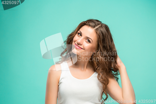 Image of The young woman\'s portrait with happy emotions