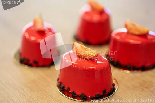 Image of strawberry mirror glaze cakes at confectionery