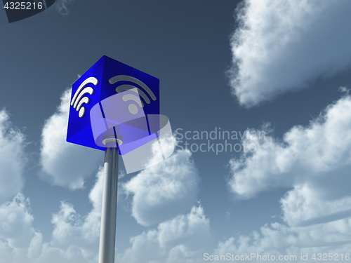 Image of wifi symbol on cube undercloudy sky - 3d rendering