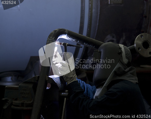 Image of Welder working on steel pipes