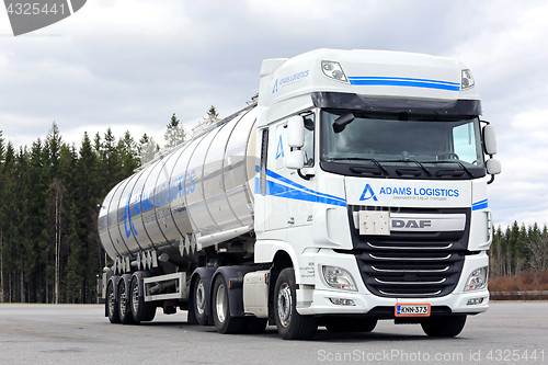 Image of DAF XF 460 Semi Tank Truck Parked on Truck Stop