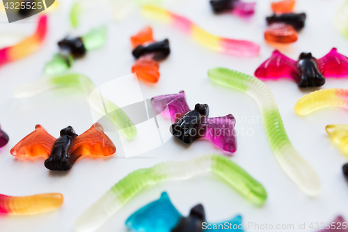 Image of gummy worms and bet candies for halloween party