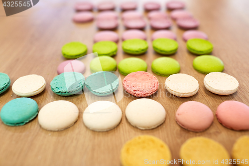 Image of macarons on table at confectionery or bakery