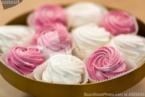 Image of close up of zephyr or marshmallow on cake stand