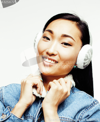 Image of young pretty asian woman posing cheerful emotional isolated on white background, lifestyle people concept 