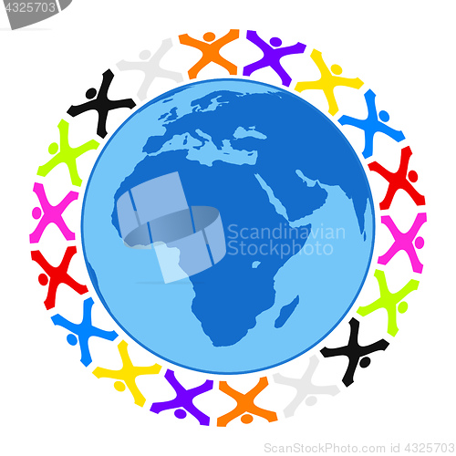Image of some stylized people building a circle around the earth