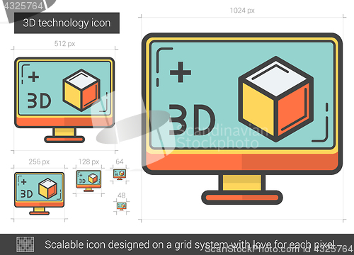 Image of Three d technology line icon.