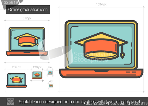 Image of Online graduation line icon.