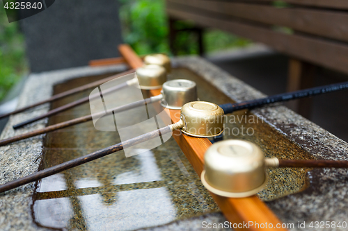 Image of Japanes wooden ladle in shrine 