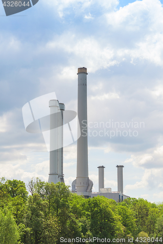 Image of Industrial emissions from plant chimney