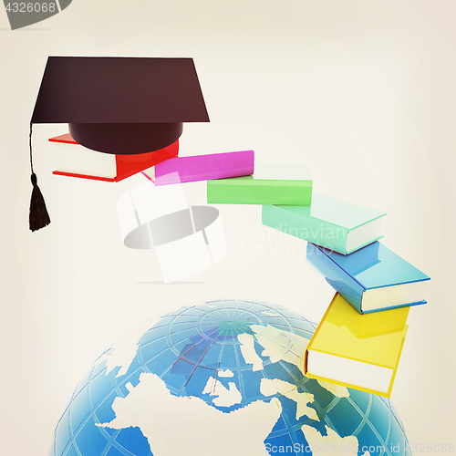 Image of Earth of education with books around and graduation hat. Global 