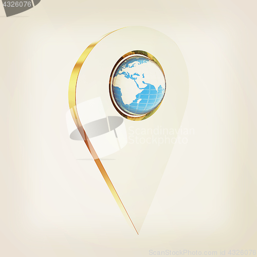 Image of Realistic 3d pointer of map with Earth. Global concept. 3d illus