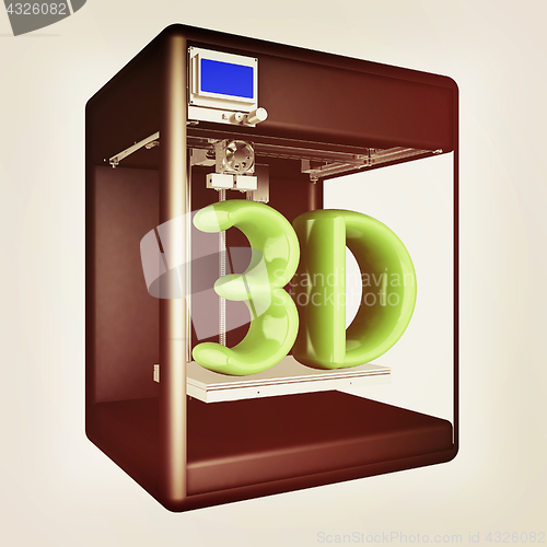 Image of 3d printer. 3d illustration. Vintage style