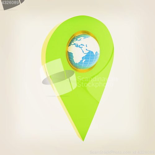 Image of Realistic 3d pointer of map with Earth. Global concept. 3d illus