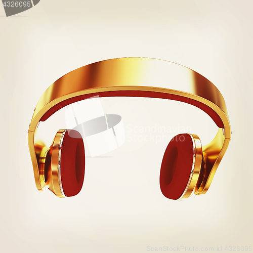 Image of Golden headphones. 3d illustration. Vintage style