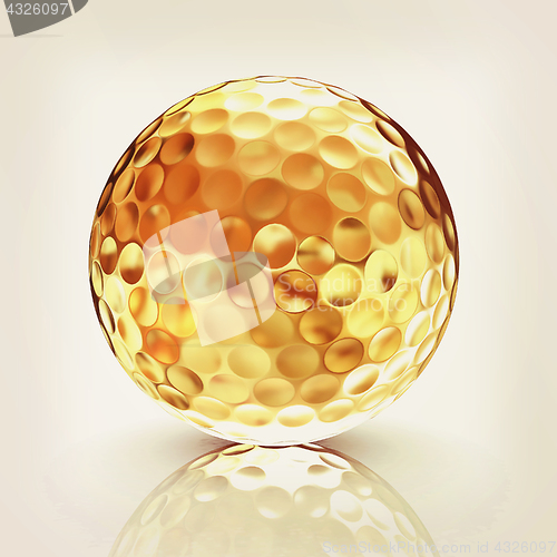 Image of 3d rendering of a golfball in gold. Vintage style