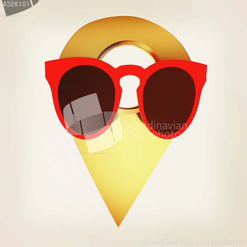 Image of Glamour map pointer in sunglasses. 3d illustration. Vintage styl