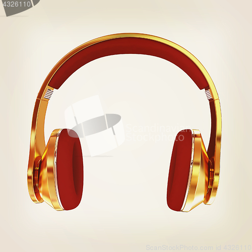 Image of Golden headphones. 3d illustration. Vintage style