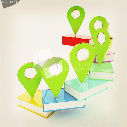 Image of Books with 3d pointers. 3d illustration. Vintage style