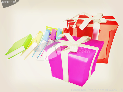 Image of Gifts and books. 3d illustration. Vintage style