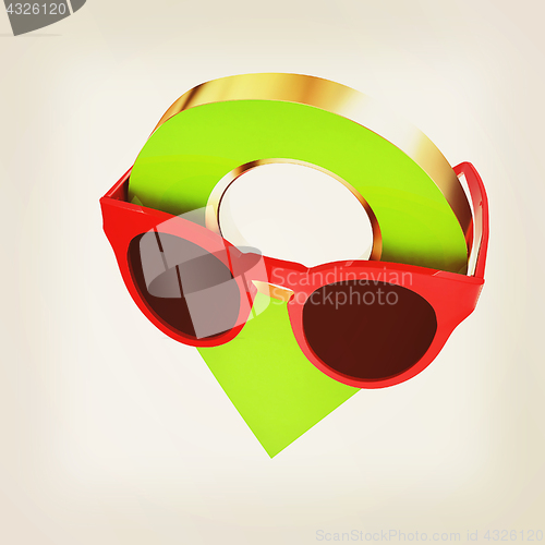 Image of Glamour map pointer in sunglasses. 3d illustration. Vintage styl