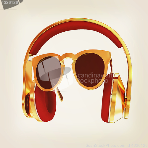 Image of Sunglasses and headphone for your face. 3d illustration. Vintage