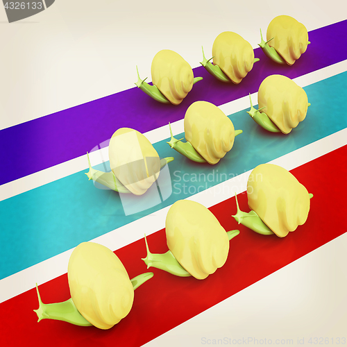 Image of Racing snails. 3D illustration. Vintage style