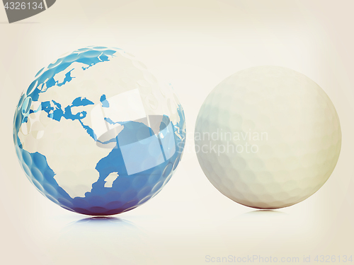 Image of Conceptual 3d illustration. Golf ball world globe. Vintage style