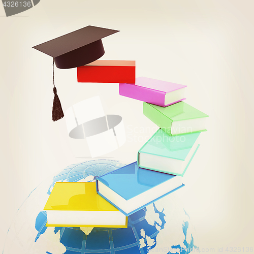 Image of Earth of education with books around and graduation hat. Global 