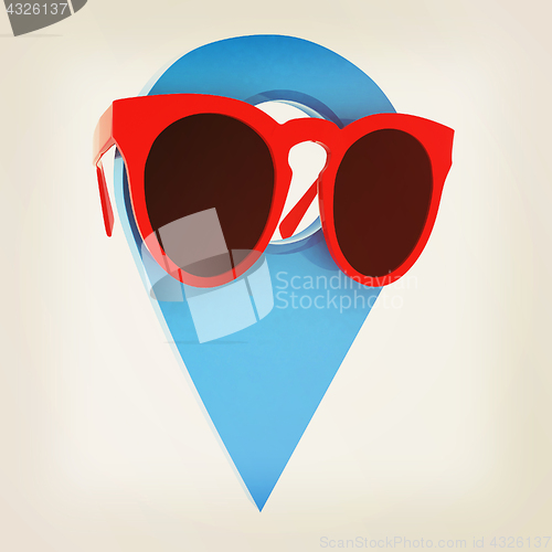 Image of Glamour map pointer in sunglasses. 3d illustration. Vintage styl