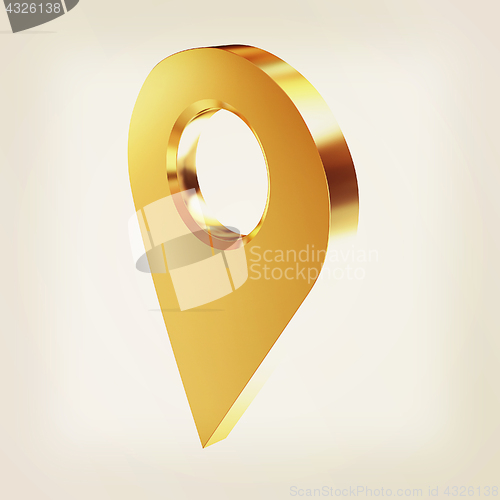 Image of Realistic 3d gold pointer of map. 3d illustration. Vintage style